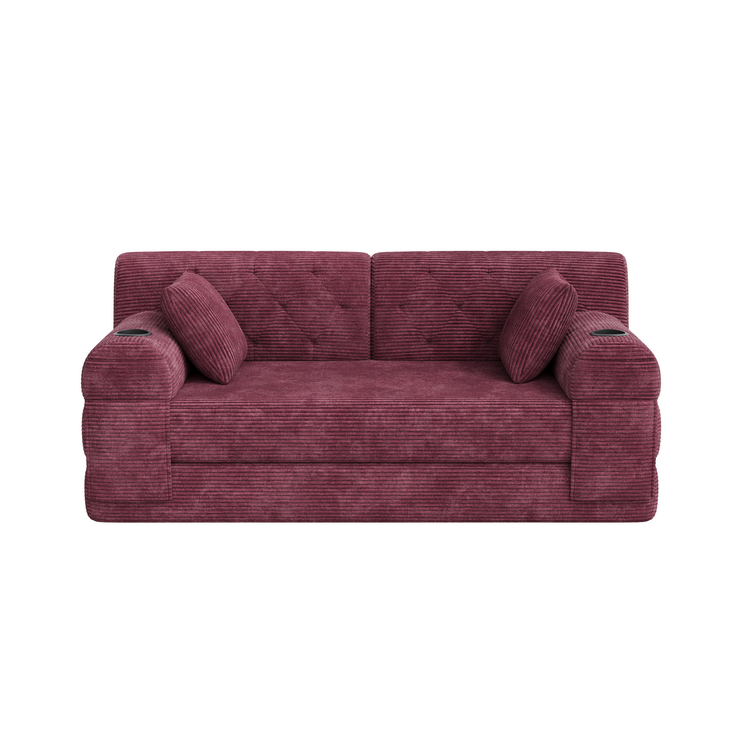 2-SITZER-SOFA – Cord, Metallrahmen, Becherhalter, kompakt, Weinrot - Weinrot, Textil (80/81/168cm) - KOMHTOM