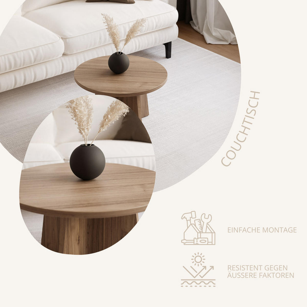 BELLAGIO menší konferenční stolek Ø 58 cm, ořech Royal - kašmírová, kompozitní dřevo (58/58/40cm) - Idohome