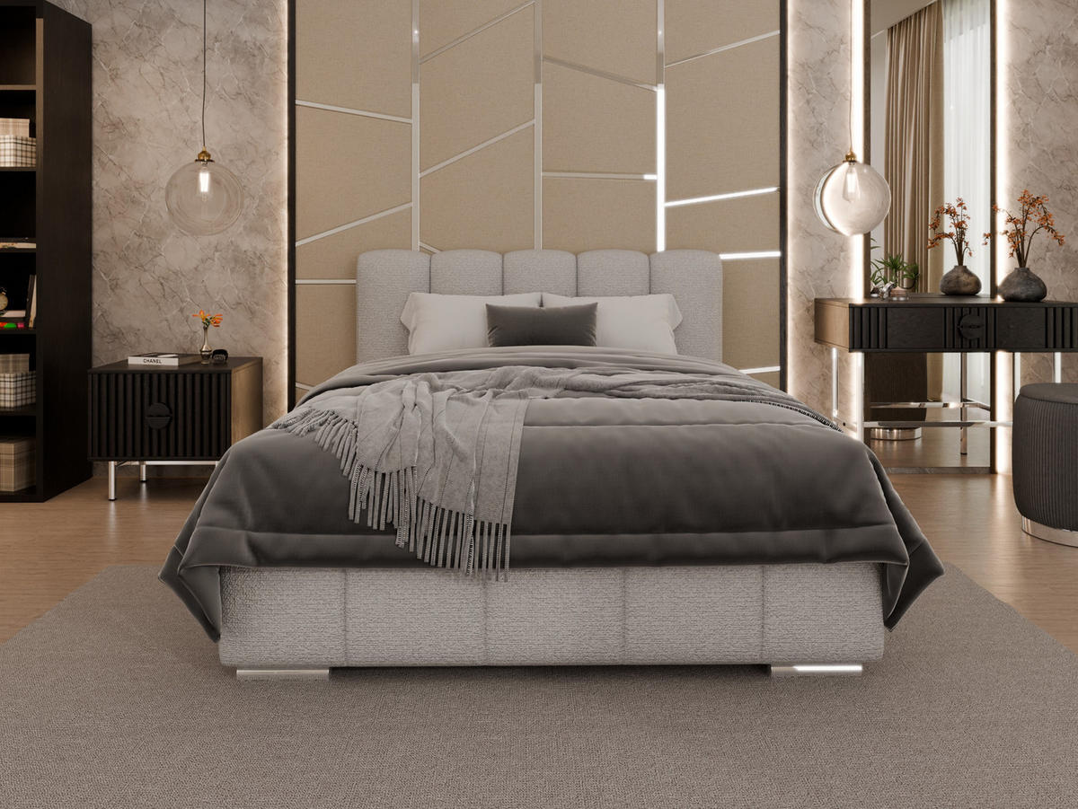 POLSTERBETT ZAIRA 140 x 200 cm mit Bettkasten und Lattenrost, 7-Zonen-Taschenfederkernmatratratze CIRA (24 cm) – Dunkelbeige - Sandfarben, Holz (100/206cm) - Panda Möbel