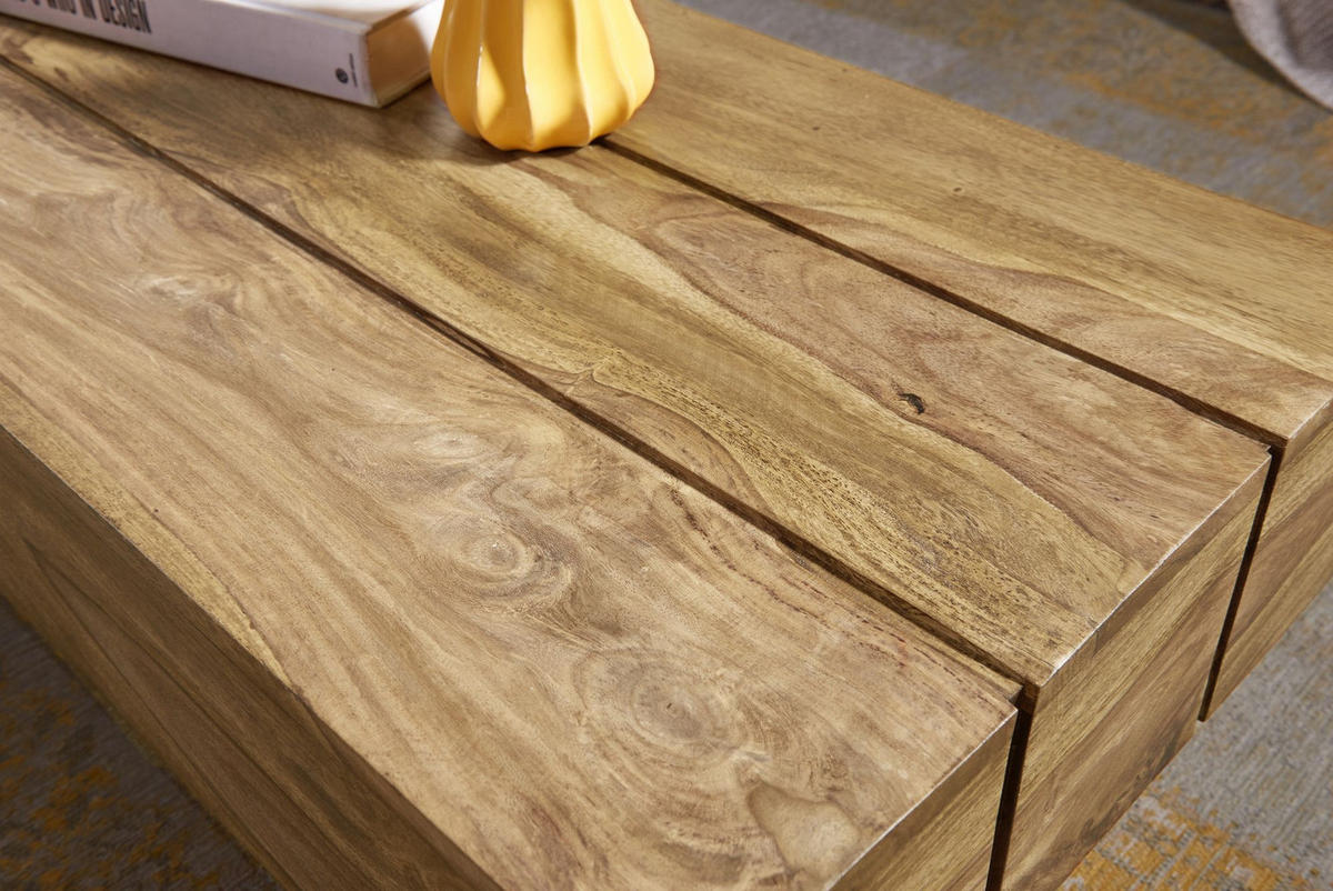 COUCHTISCH aus Massivholz, handgefertigt, pflegeleicht, aus Akazienholz und Edelholz, Beige 120x45x30 cm - Beige, Holz (45/120/30cm) - KADIMA DESIGN
