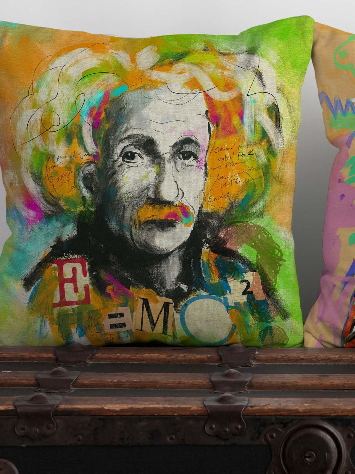 WENDE-KISSENHÜLLE POP-Art Einstein 45/45 cm - Multicolor/Orange, Textil (45/45cm) - beties Heimtextil