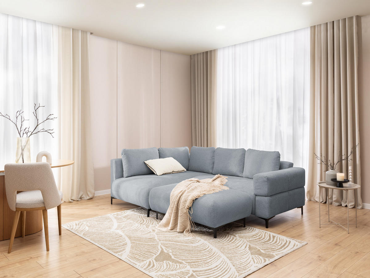 POLSTERHOCKER Cardea in Bubble-Optik aus weichem Grau Strukturstoff mit hohem Sitzkomfort - Schwarz/Grau, Holz/Textil (110/46/65cm) - S-Style Möbel