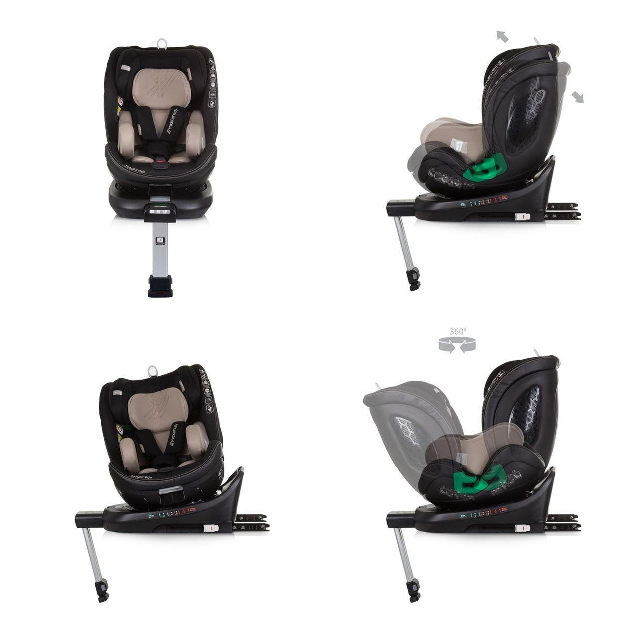 KINDERSITZ Maximus i-Size (40 - 150 cm) beige Isofix Stützbein 360° drehbar - Beige, Kunststoff (43/82/54cm) - Chipolino