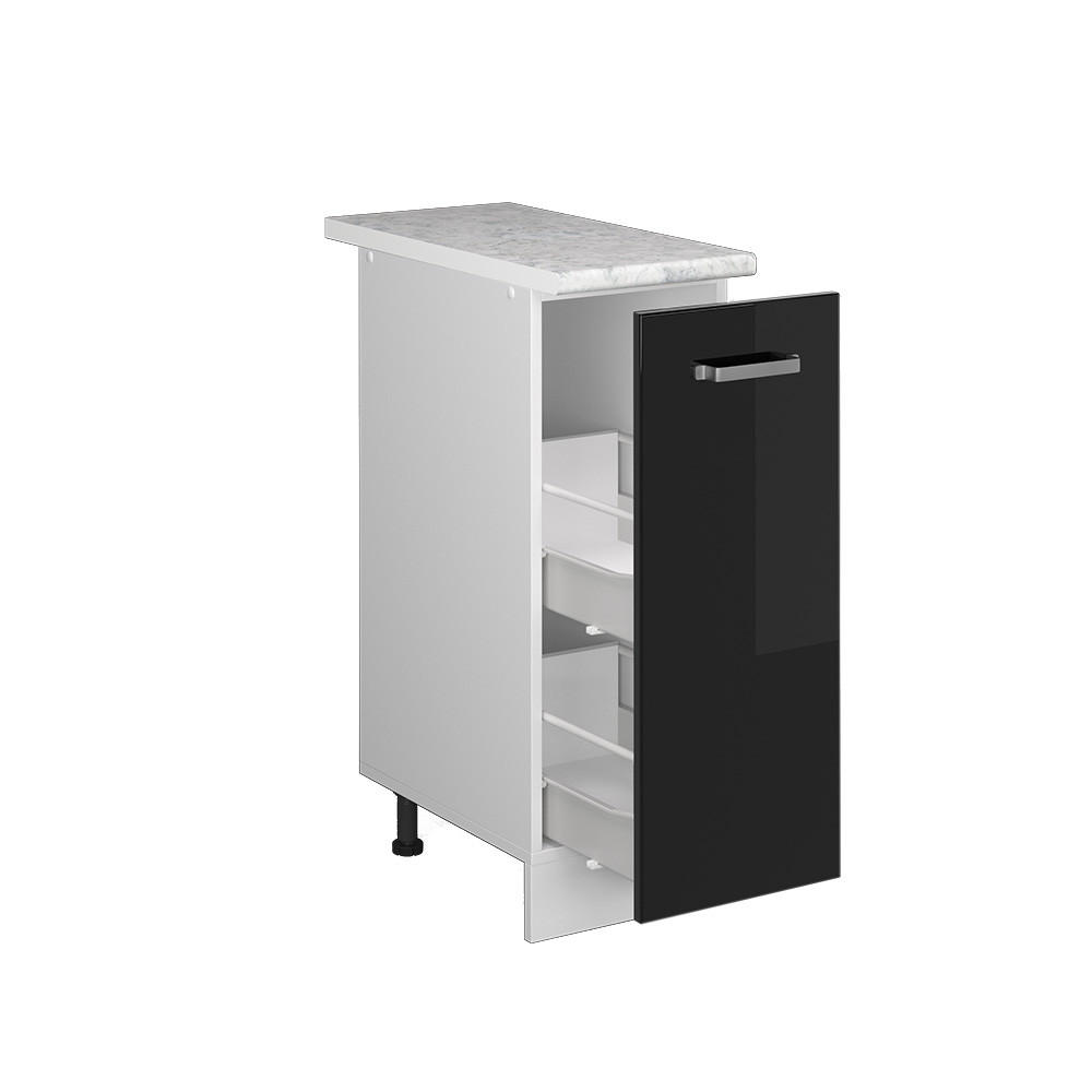 APOTHEKERSCHRANK R-Line Schwarz Hochglanz 30 cm, AP Marmor - Schwarz Hochglanz/Schwarz, Holzwerkstoff (30/81.6/60cm) - Vicco