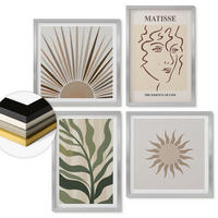 WANDBILDER 4er Set - 50x50 cm & 40x60 cm Silberner Rahmen - Abstrakte Pflanzenmuster - Silberfarben, Kunststoff (50/50cm) - ArtPrintCave