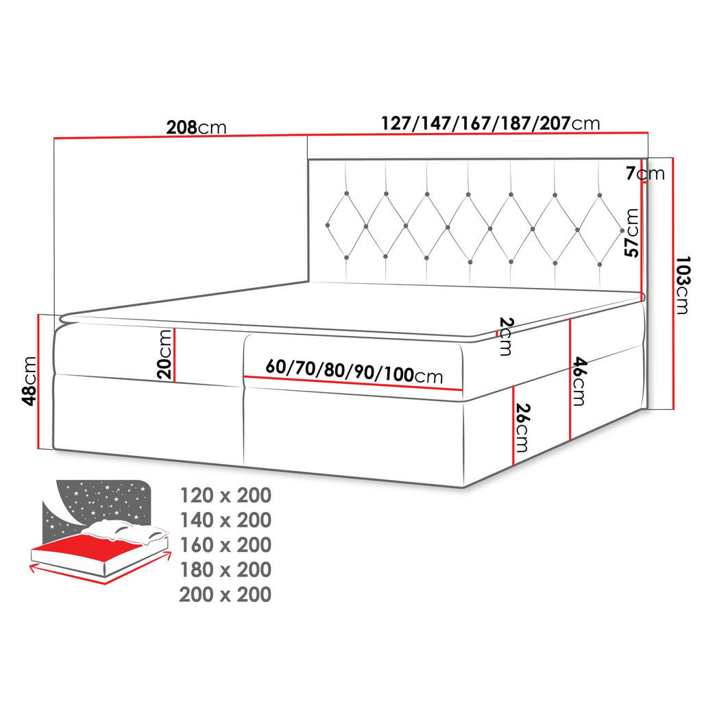 Thumbnail - Mirjan24 Boxbett, Rot, Holz, H3, 180x200 cm, Schlafzimmer, Betten, Boxspringbetten