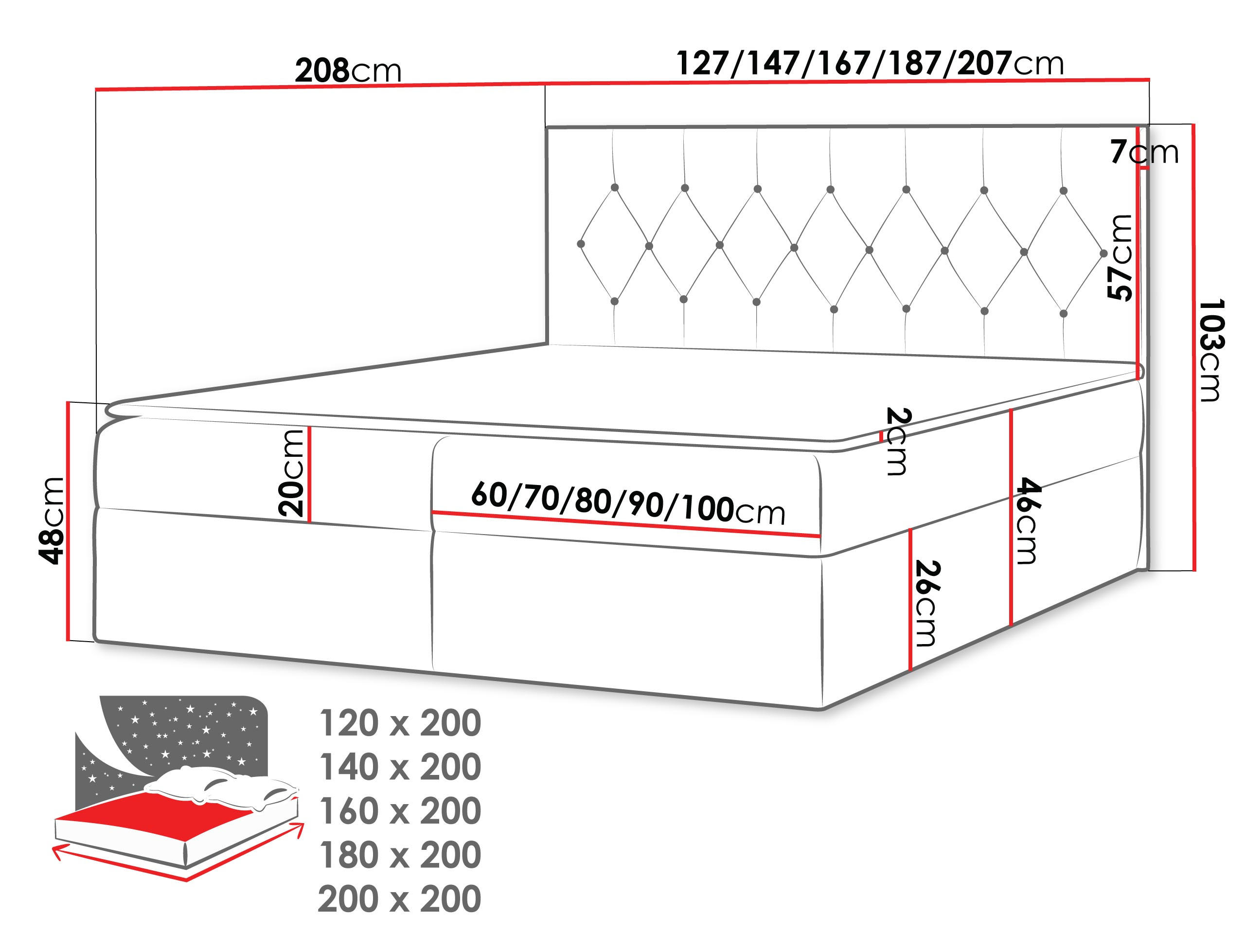 Thumbnail - Mirjan24 Boxbett, Schwarz, Holz, H3, 160x200 cm, Schlafzimmer, Betten, Boxspringbetten