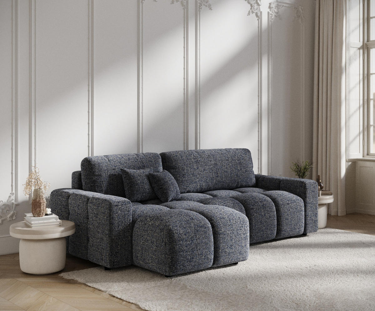 ECKSOFA MIT SCHLAFFUNKTION Ucci Marineblau Webstoff - Schwarz/Dunkelblau, Holz/Holzwerkstoff (233/142cm) - Maison de Reve