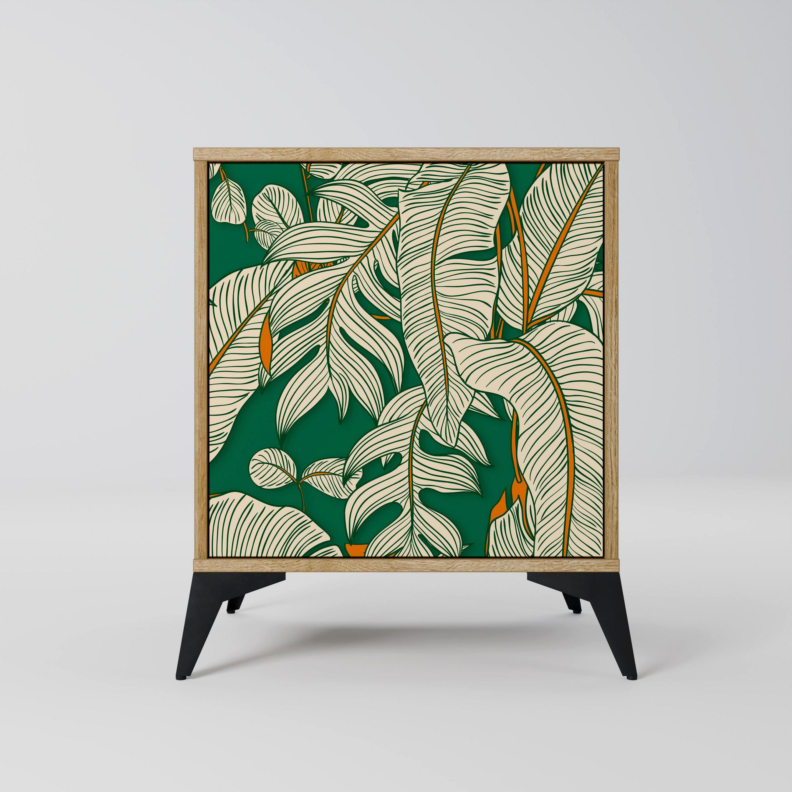 SIDEBOARD VERDANT PLEASURES, Eichefarben, 57,5x42x70,5 cm, Schwarze Metall-Sternfüße - Eichefarben/Multicolor, Holzwerkstoff/Metall (57.5/70.5/42cm) - SpaceRebels