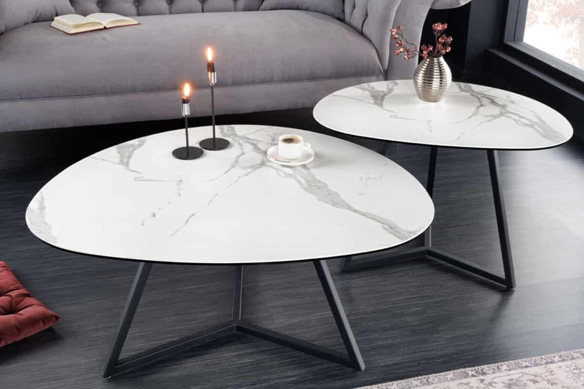 COUCHTISCH MARVELOUS Marmor rechteckig Weiß 70cm - Goldfarben/Weiß, Glas/Keramik (55/70/45cm) - riess-ambiente