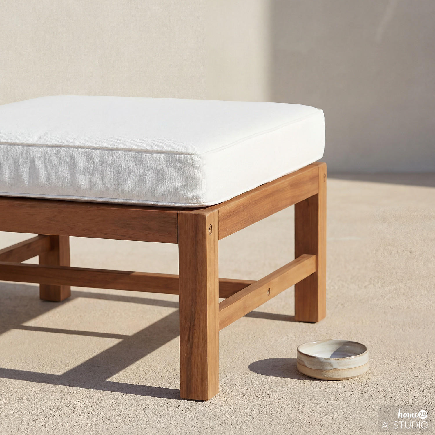 LOUNGEHOCKER - Akazie massiv / Polyester - Braun / Beige - Beige/Braun, Holz/Textil (60/40/60cm) - home24