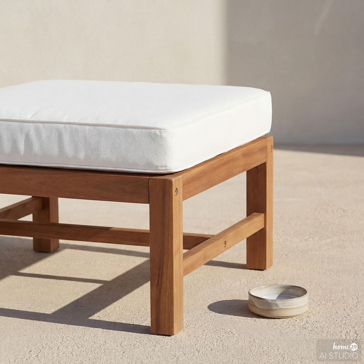 LOUNGEHOCKER - Akazie massiv / Polyester - Braun / Beige - Beige/Braun, Holz/Textil (60/40/60cm) - home24