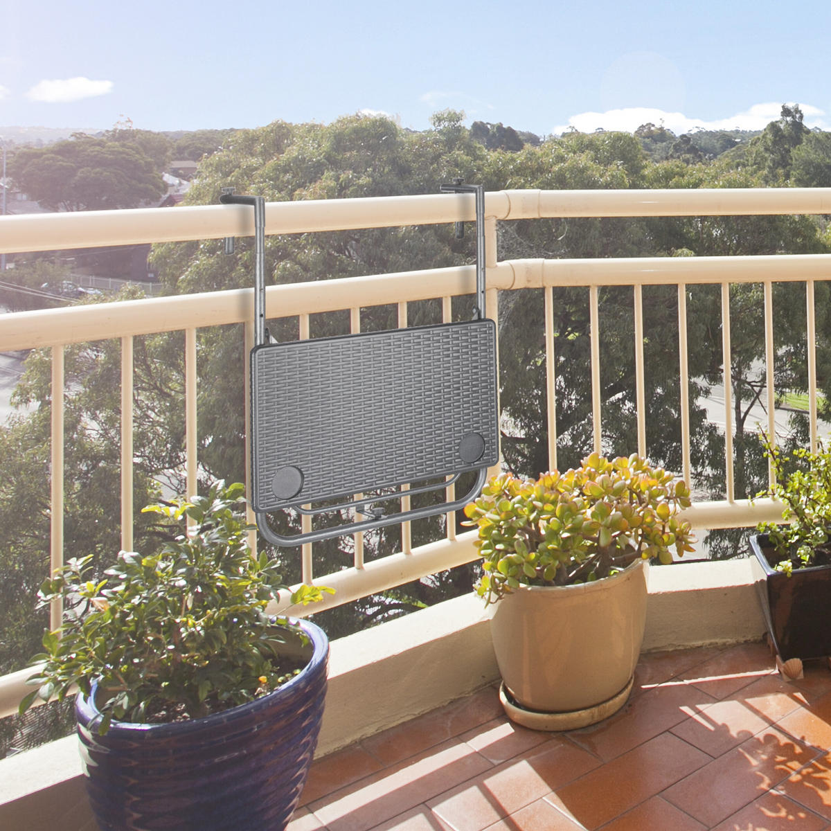 BALKONHÄNGETISCH - Grau, Kunststoff/Metall (60/59.5/84cm) - Relaxdays