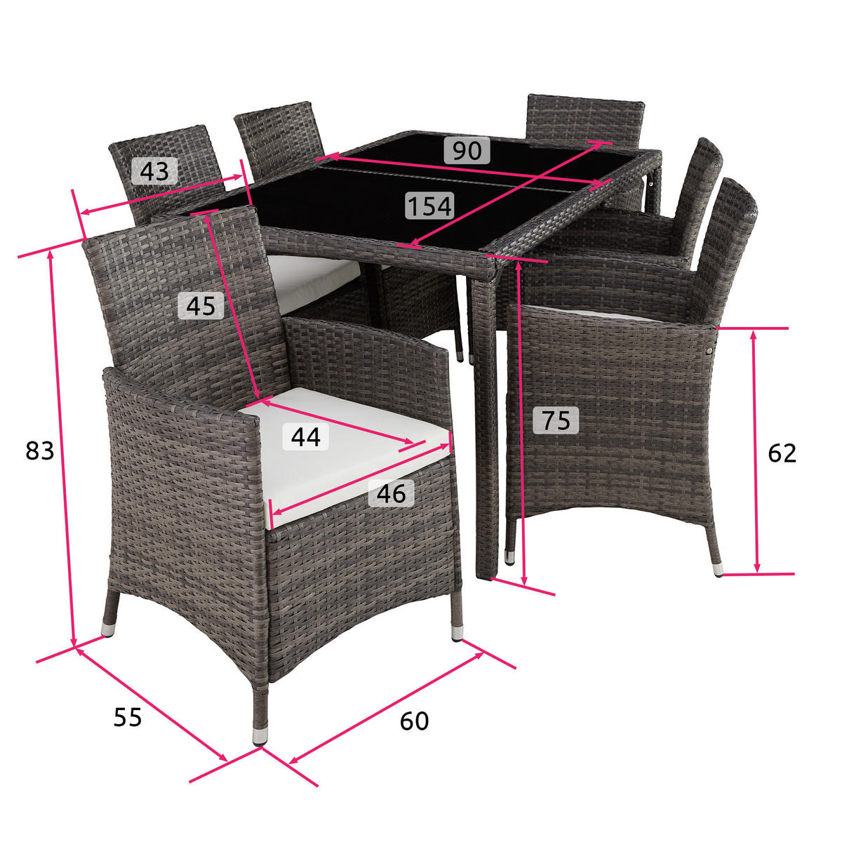 RATTAN SITZGRUPPE Porto,inklusive Schutzhülle,grau/weiß - Weiß/Grau, Kunststoff - tectake