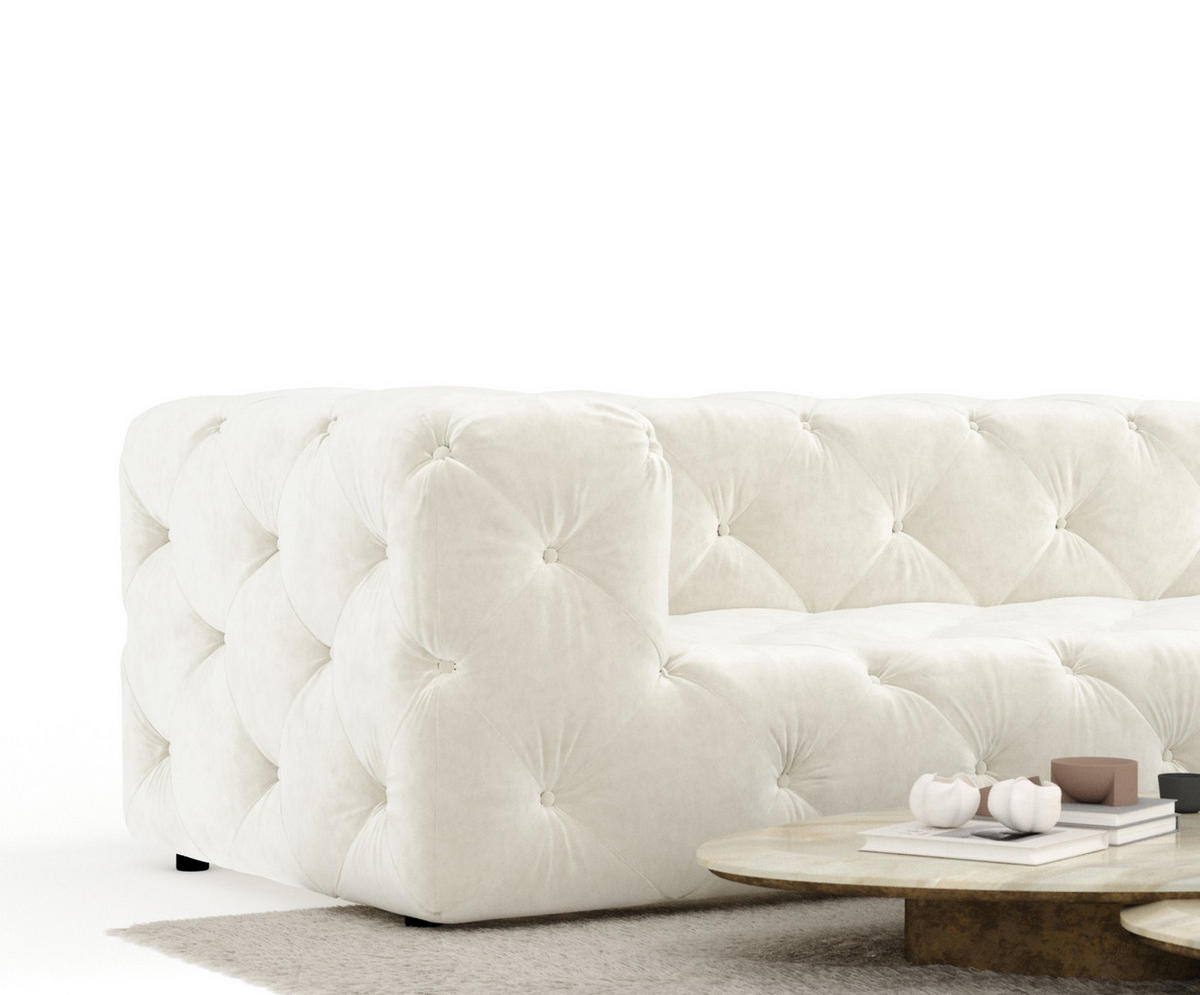 ECKSOFA Cosimo Creme Samtstoff - Creme/Schwarz, Holz/Holzwerkstoff (325/228cm) - Maison de Reve