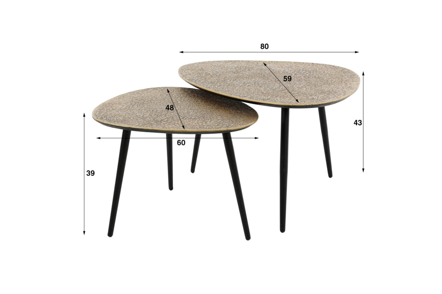 COUCHTISCH-SET LAUCA Bronze Metall - Schwarz/Bronzefarben, Metall (80/59/43cm) - KAWOLA