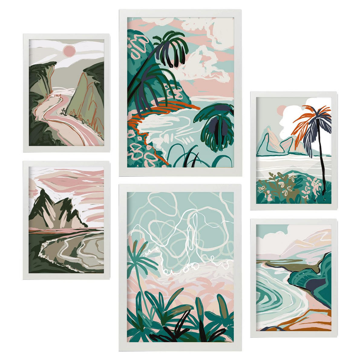 POSTER Set Mit 6 Küstenlandschaft Größe A3 & A4 Weißer Rahmen - Weiß, Papier (29.7/1cm) - Nacnic