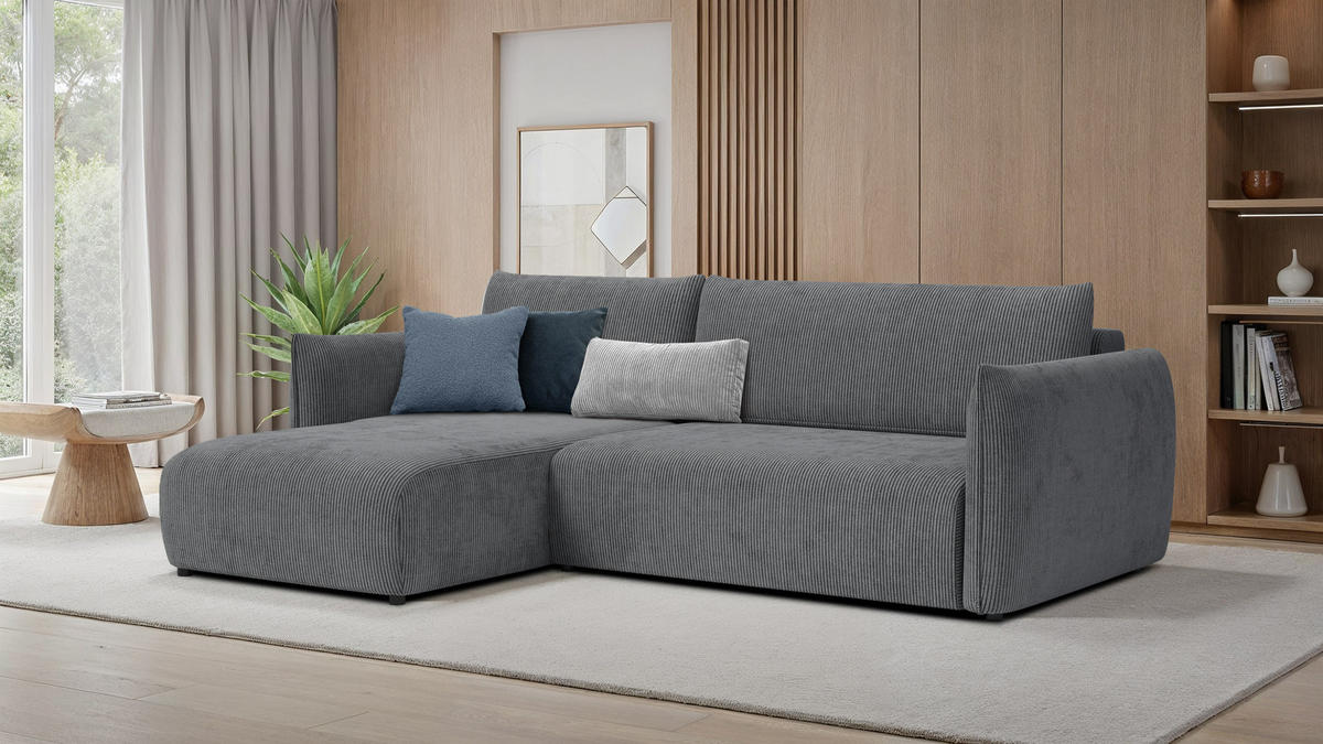 ECKSOFA TAUER 3-Sitzer rechts, dunkelgrau - Dunkelgrau/Schwarz, Holz/Textil (248/173cm) - Courtois Laville