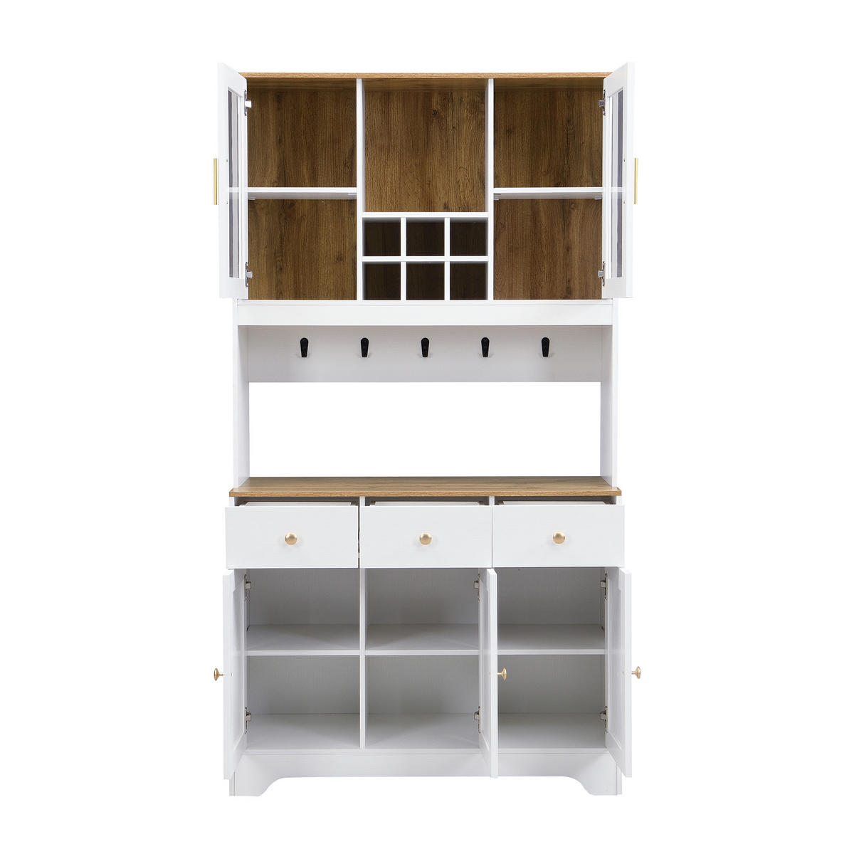 HIGHBOARD 94,5/30/175,5 cm mit 5 Türen und 3 Schubladen in Weiß-Holzmaserung - Weiß, Holzwerkstoff (94.5/175.5/30cm) - BEAOK