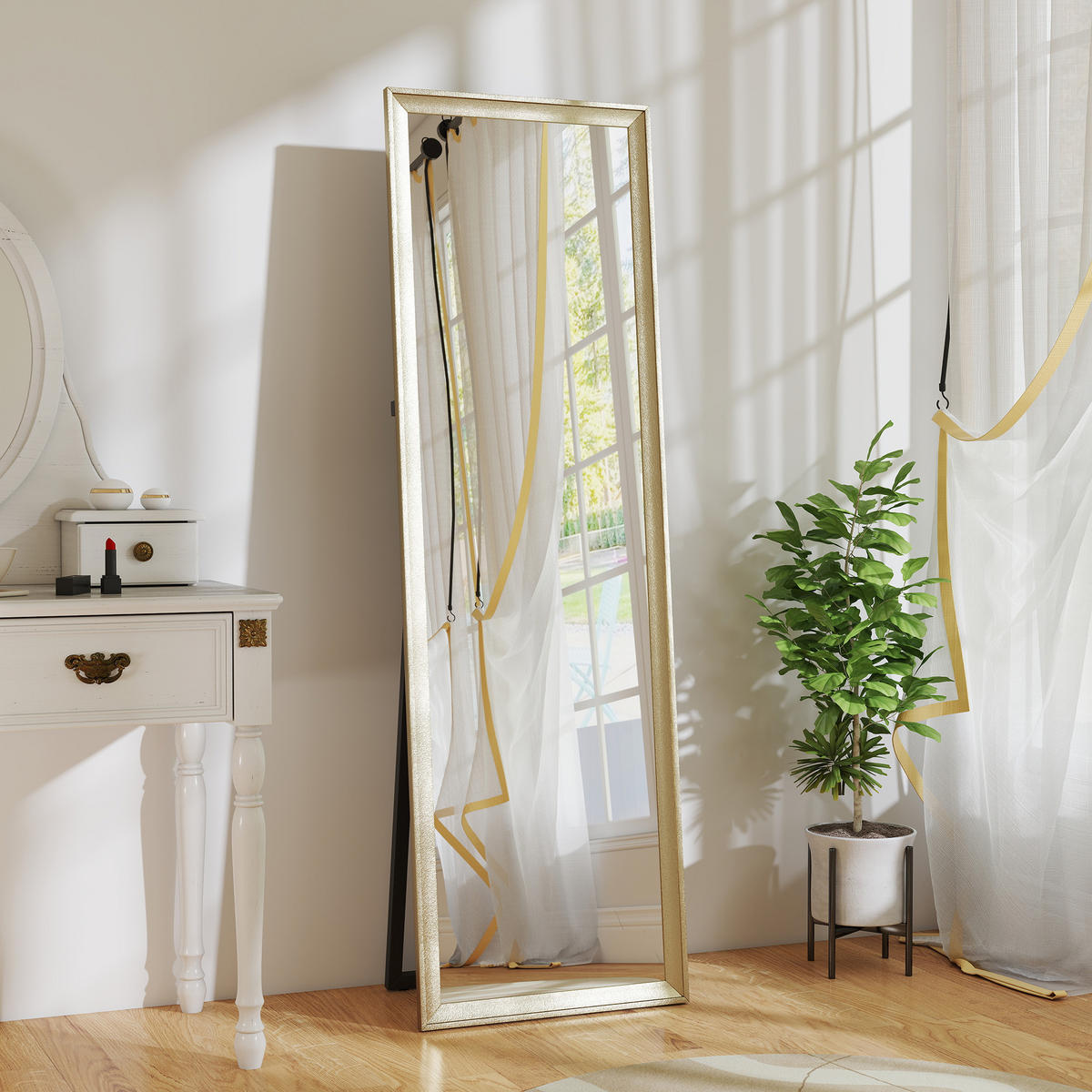 GANZKÖRPERSPIEGEL 160 x 50 cm Rechteckig Standspiegel mit Metalloptik, Gold - Goldfarben, Kunststoff (50/160/4cm) - HOMCOM