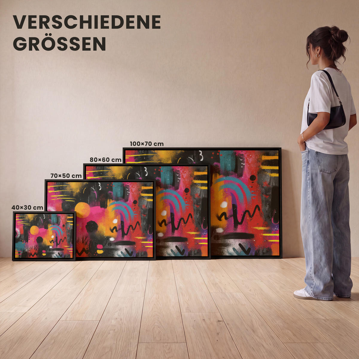 LEINWAND Bilder mit Rahmen - Farbflächen - Formen - Bunt - Abstrakt - 80x60 - Pink, Textil (80/60cm) - MuchoWow