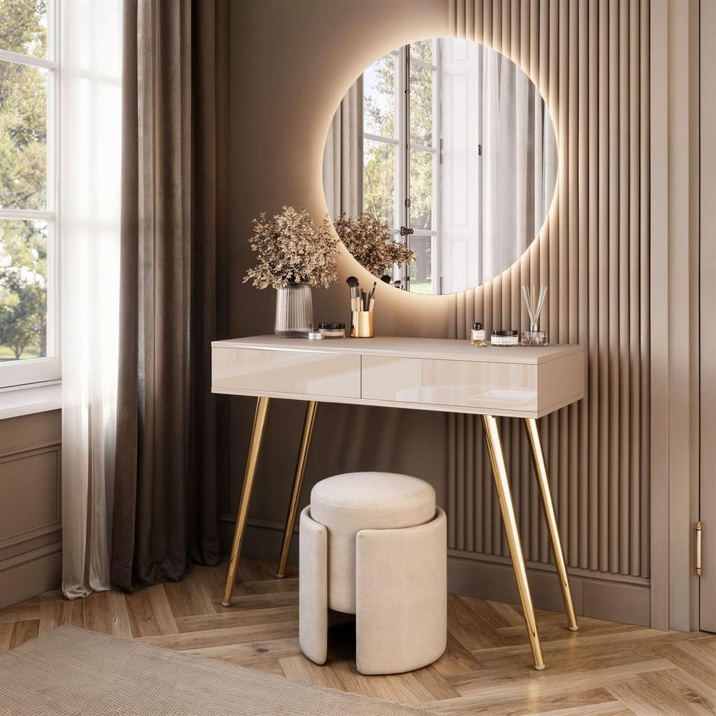 Thumbnail - Schminktisch, Gold, Kaschmir, Holzwerkstoff, 100x81x42 cm, Schlafzimmer, Schminktische