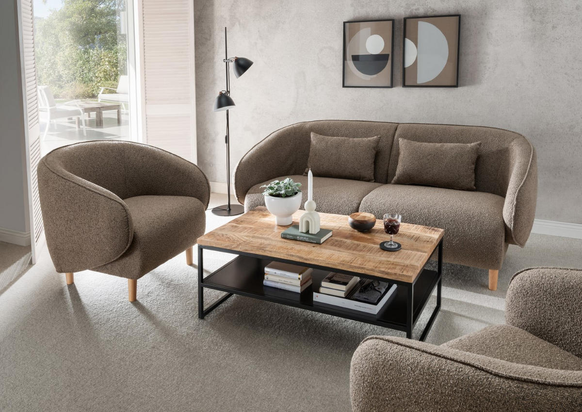 COUCHTISCH Sicilia 110 x 60 cm - Mangoholz natur - Schwarz/Braun, Holz/Metall (60/110/41cm) - bene living