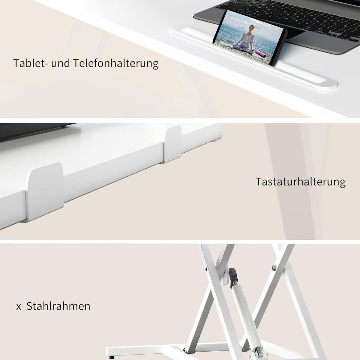 SCHREIBTISCHAUFSATZ höhenverstellbar 101 x 40 cm Weiß - Weiß, Kunststoff (40/101/50cm)