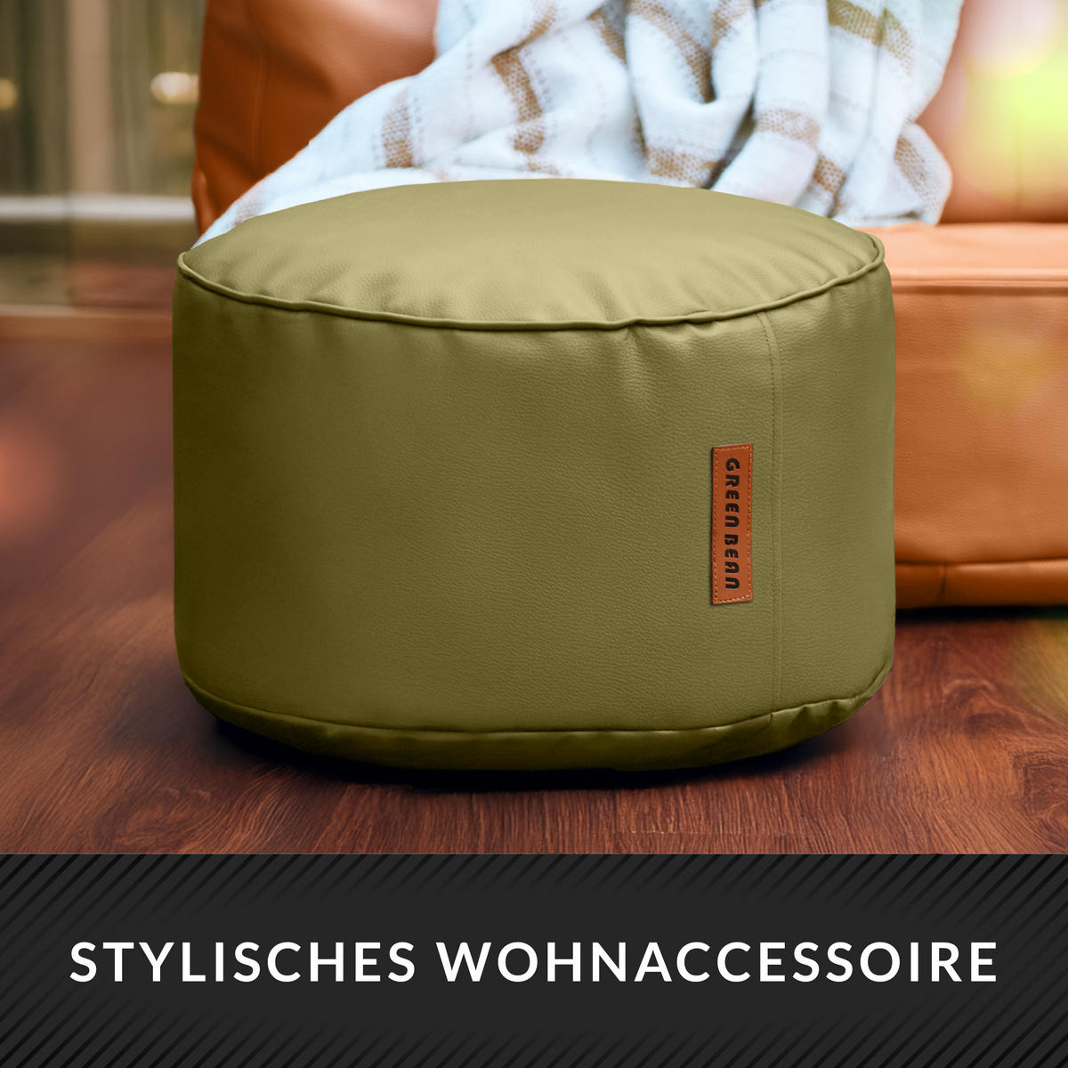 INDOOR HOCKER Stay rund Kunstleder - Grün, Textil (43/30/30cm) - Green Bean