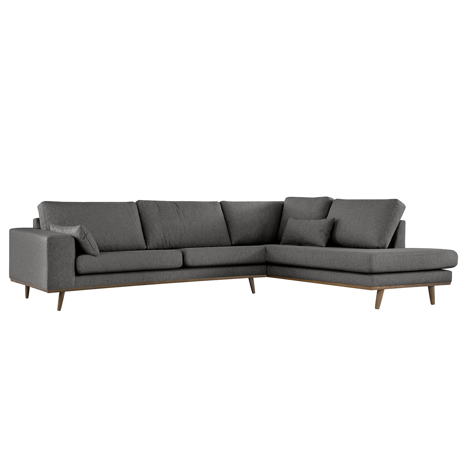 ECKSOFA mit Ottomane - Eichefarben/Dunkelgrau, Eichenholz/Textil (287/219cm) - home24