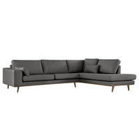 ECKSOFA mit Ottomane - Eichefarben/Dunkelgrau, Eichenholz/Textil (287/219cm) - home24