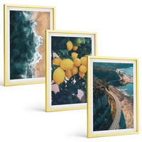 BILDER SET 3er Set - 40x60 cm Goldrahmen - Meerstrand Zitronen Berge - Goldfarben, Kunststoff (40/60cm) - TULUP