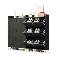 SCHUHSCHRANK aus MDF 160x23x123,5cm in Schwarz mit Metallsockel - Schwarz, Holzwerkstoff (160/123.5/23.5cm) - Modfu