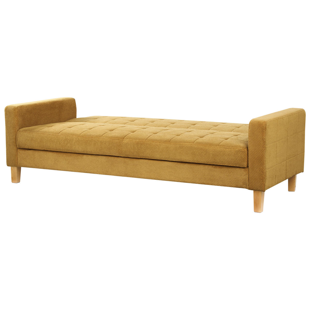 3-SITZER-SCHLAFSOFA senfgelb mit Stauraum Vehkoo - Hellbraun/Gelb, Textil (200/86/77cm) - Beliani