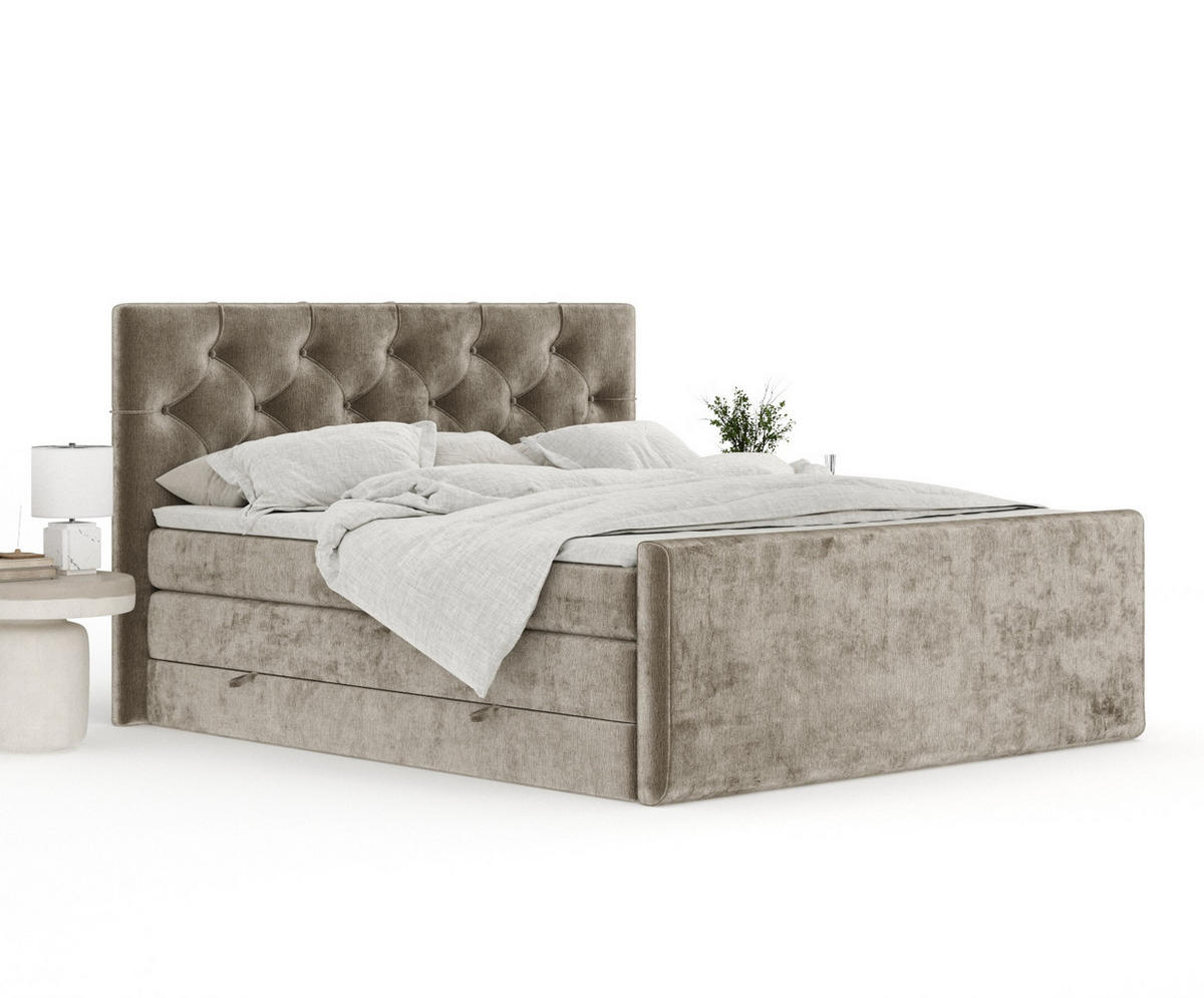 BOXSPRINGBETT Hugo Beige 160/200 cm - Beige/Schwarz, Holz/Holzwerkstoff (160/200cm) - Maison de Reve