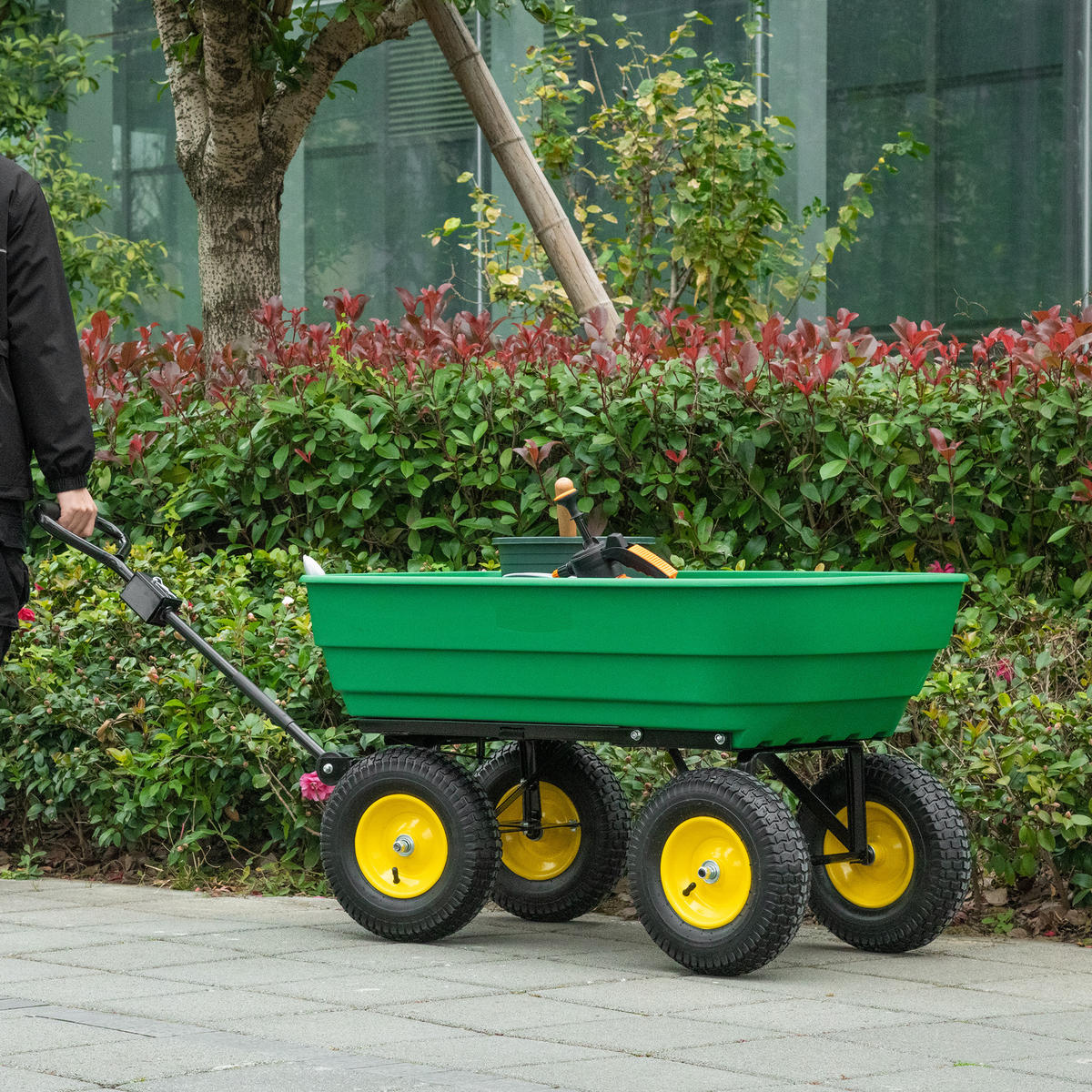 GARTENWAGEN DE-17573 125 L Kippmulde, 200 kg, 4 Luftreifen Gelb/Grün - Grün, Kunststoff (58/102/118cm) - ComfortXL