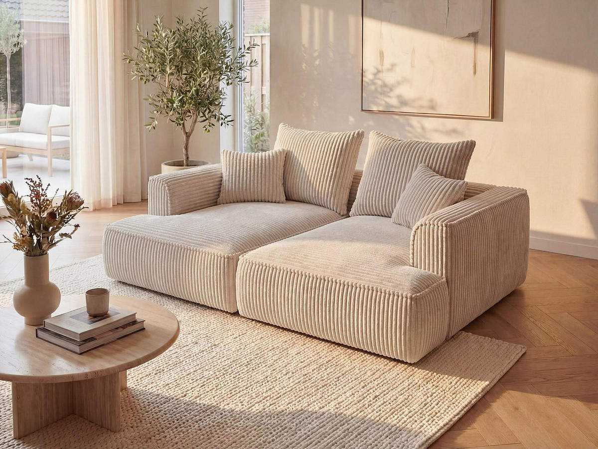 SOFA - 3 Personen - samt - beige Pineta - Sandfarben, Textil (230/67/180cm) - Vente-Unique