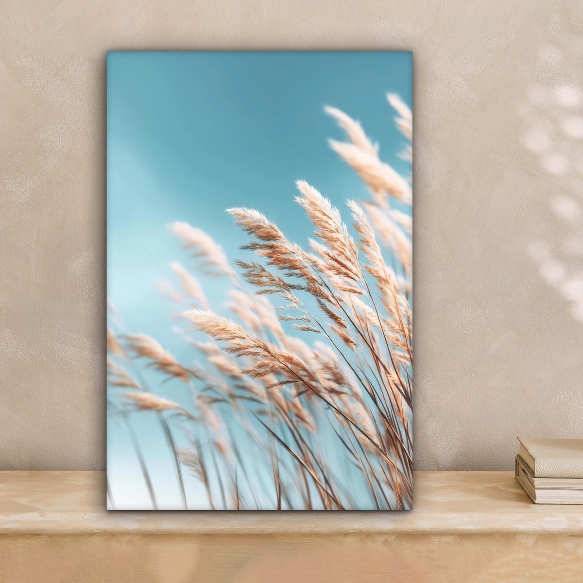 LEINWANDBILD Ziergras - Wind - Hellbraun Deko Wohnzimmer 20x30 cm - Hellblau, Textil (20/30cm) - MuchoWow