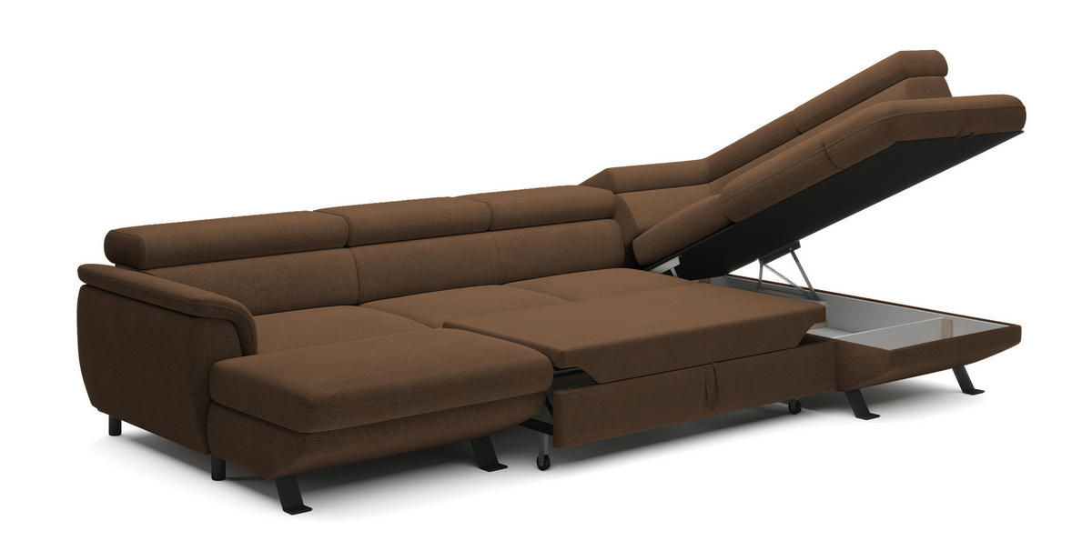 ECKSCHLAFSOFA Raven XL, Verstellbaren Kopfstützen, Bettkasten, Großes Sofa 334x198x162cm Rechte, Rost - Rostfarben, Holz/Textil (334/198cm) - DomoHome