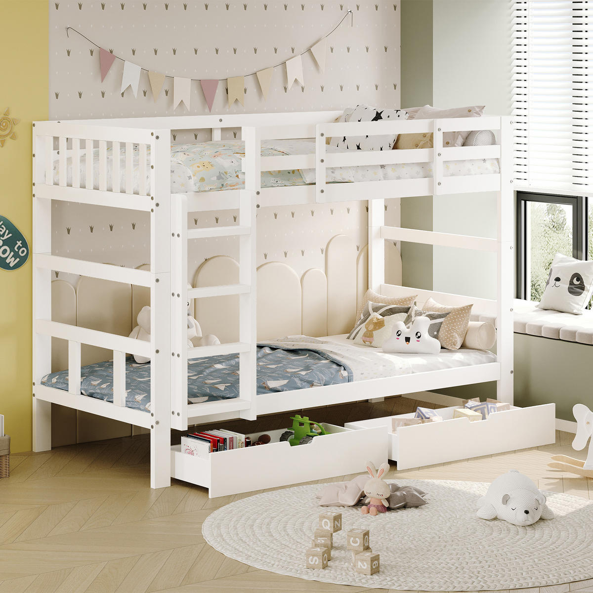 ETAGENBETT 90x200 cm Weiß aus Massivholz, Kinderbett mit Stauraum - Weiß, Holz/Metall (90/200cm) - PARAFTA HOME