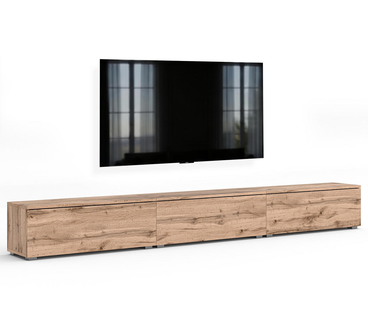 LOWBOARD Barvo 3x100 Eiche Wotan 300/36,5/32 cm – hängend oder stehend - Braun, Holzwerkstoff/Kunststoff (300/36.5/32cm) - AX Living