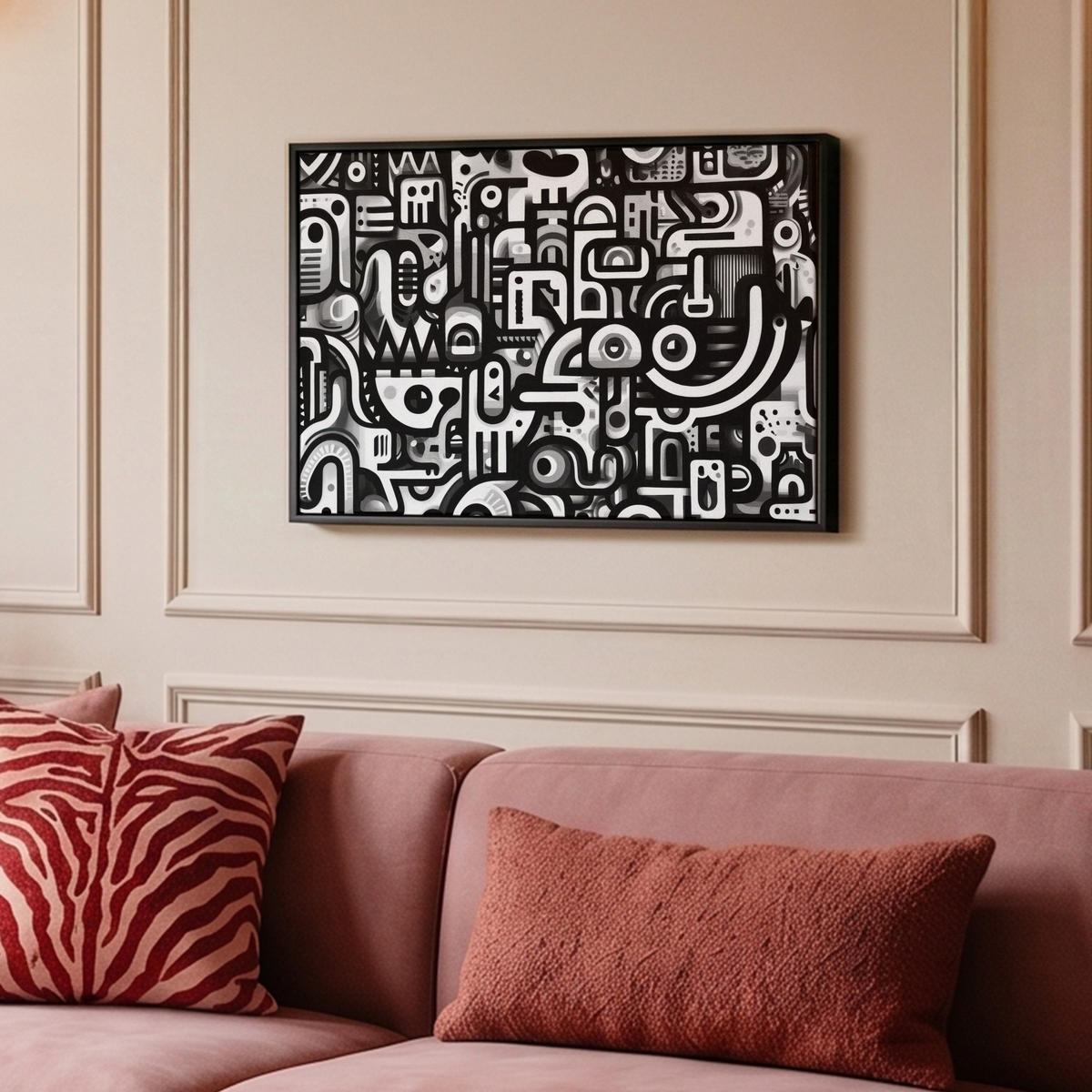 LEINWAND Bilder mit Rahmen - Symbole - Abstrakt - Grafik - Schwarz - 60x40 - Schwarz, Textil (60/40cm) - MuchoWow