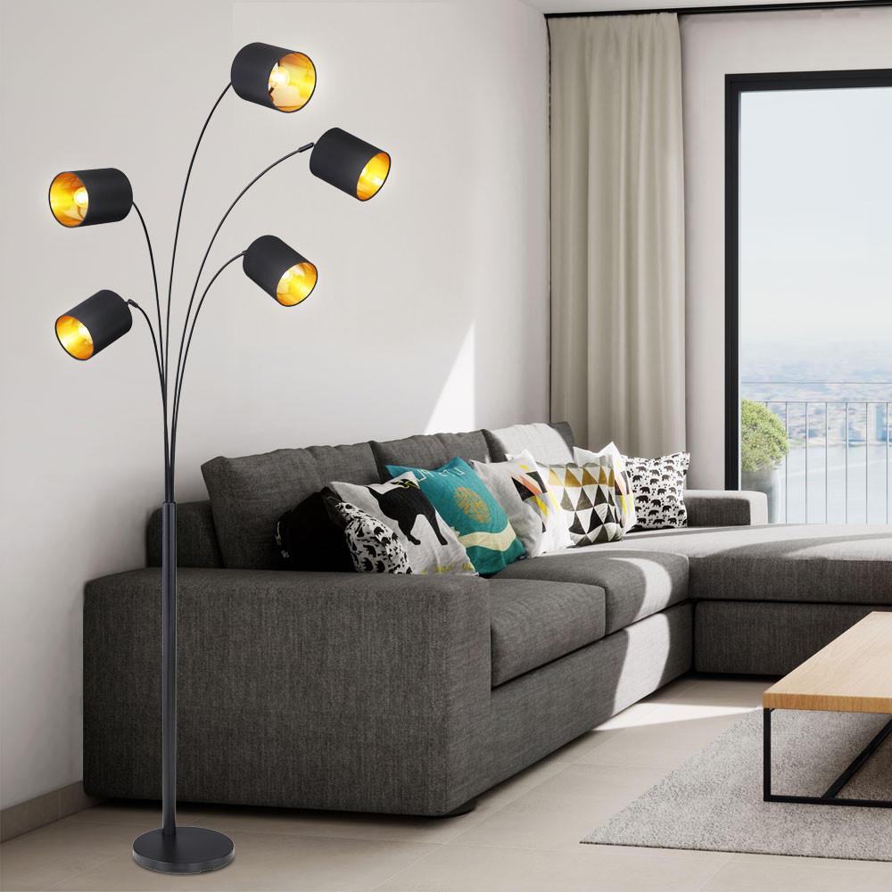 LED STEHLEUCHTE Schwarz Gold Textil - Schwarz, Metall (74/70/204cm)