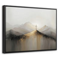 LEINWAND Bilder mit Rahmen - Hügel - Abstrakt - Kreuz - Christentum - 40x30 - Beige, Textil (40/30cm) - MuchoWow