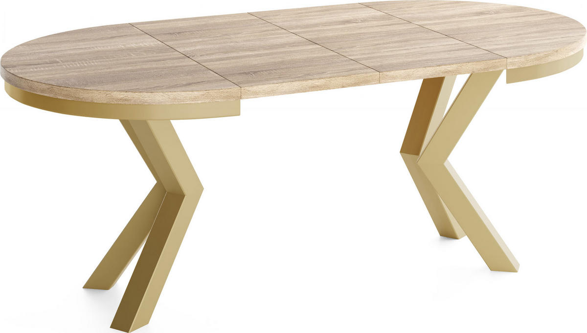 ESSTISCH Clara Gold runder ausziehbarer, Dunkelgrauer Chicago Beton 100-180/100/76 cm - Dunkelgrau/Goldfarben, Holzwerkstoff/Metall (100/100/76cm) - WFL GROUP