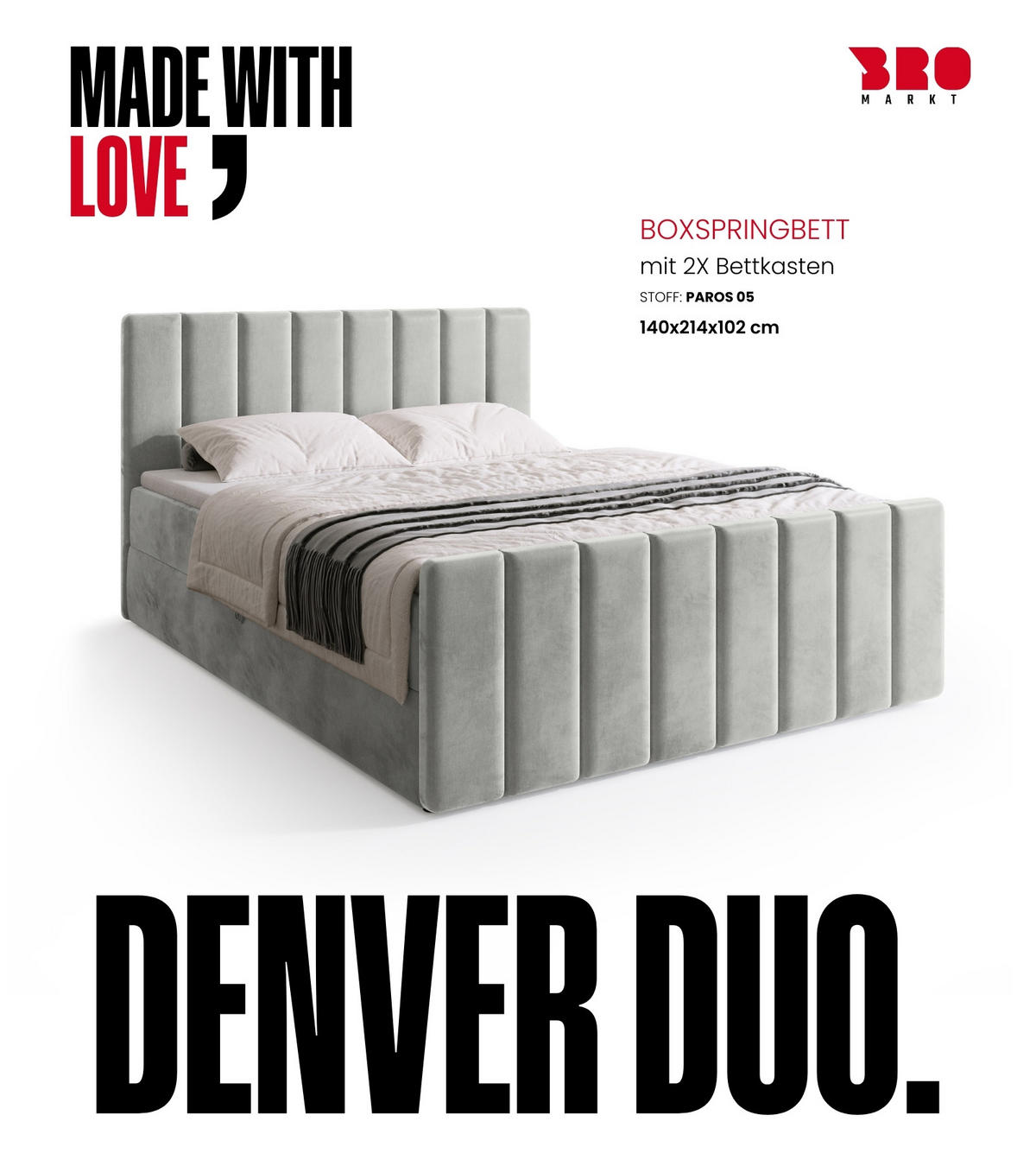 BOXSPRINGBETT Denver DUO mit Topper 140x200 Grau - Hellgrau, Textil (140/200cm) - Bromarkt