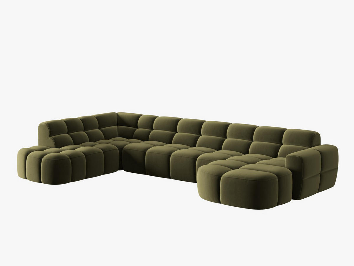 PANORAMASOFA links Lisa aus Samt hellgrün 7 Sitzplätze - Hellgrün, Textil (234/77/387cm) - Micadoni