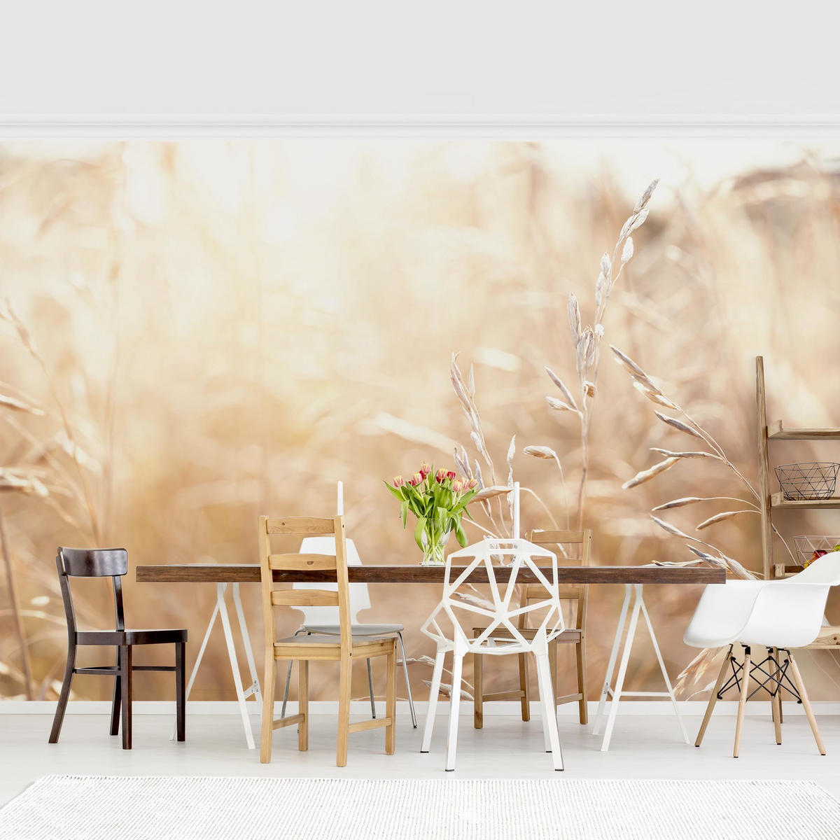 FOTOTAPETE Gräser im Sonnenschein 336/225 cm - Eichefarben, Papier (336/225cm) - Bilderwelten