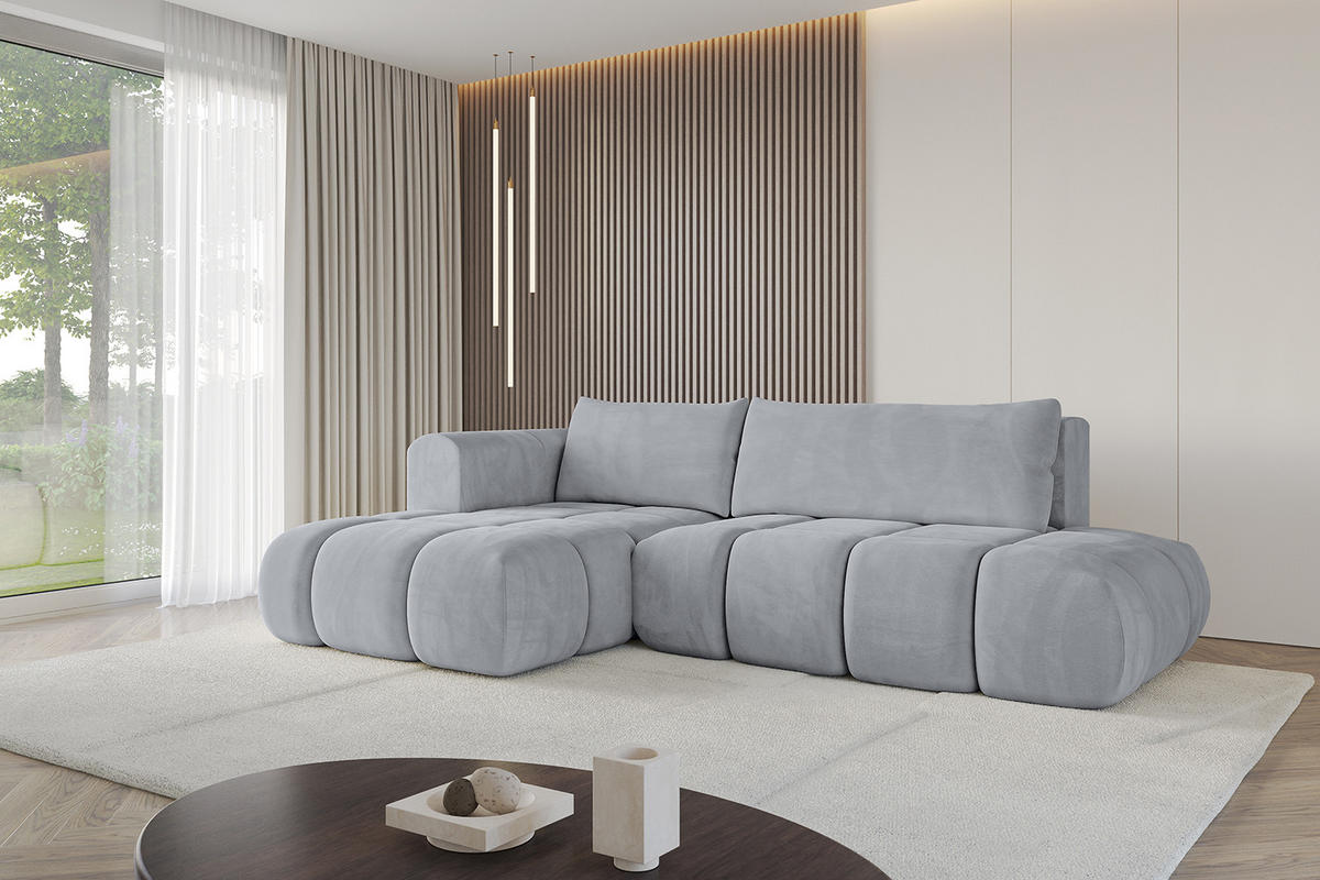 ECKSOFA Ottomane Links CLOUD-L 289x180x40 Hellgrau Velours - Hellgrau, Holzwerkstoff/Kunststoff (180/289cm) - ALTDECOR