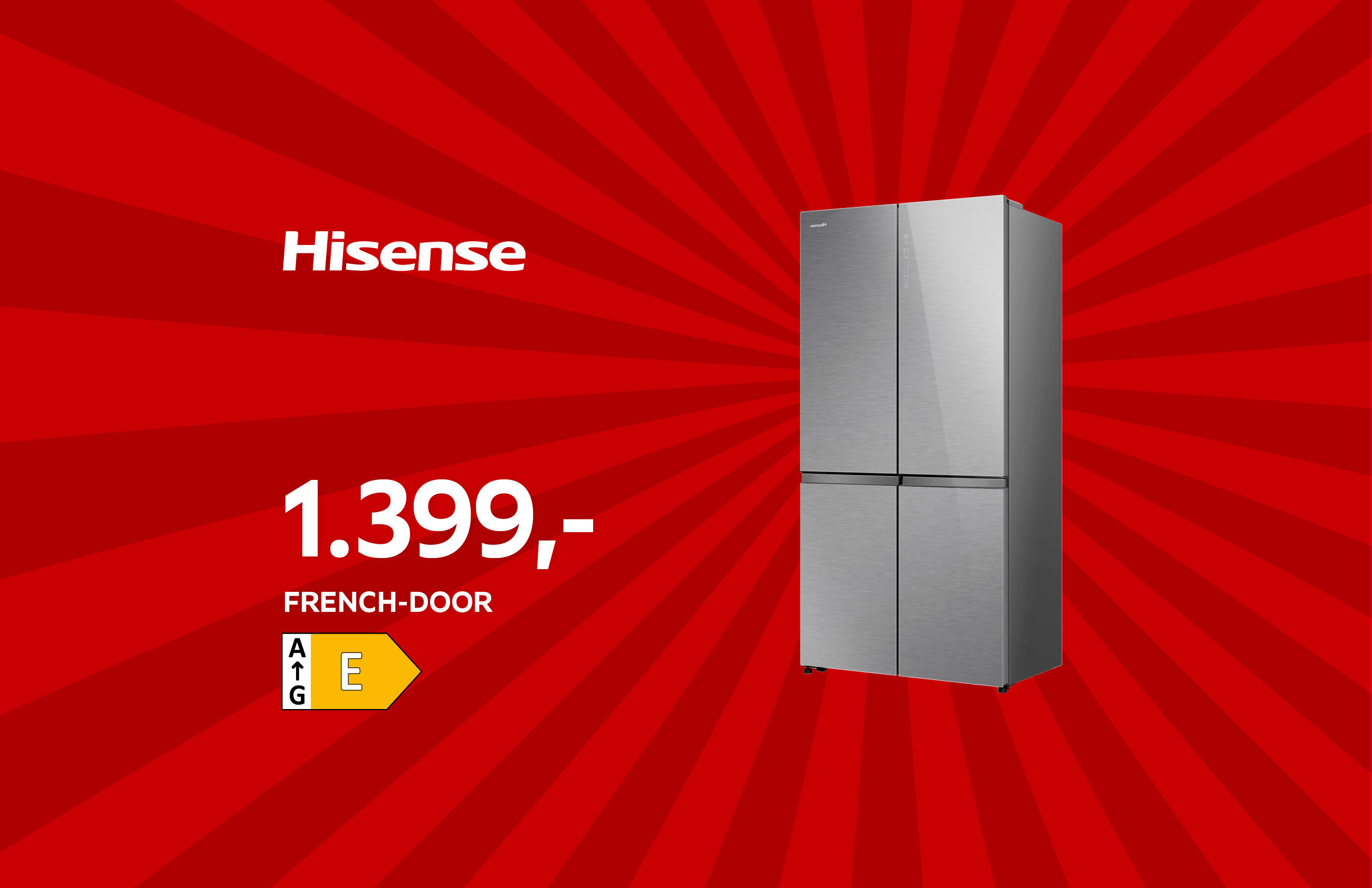 Hisense 1.399,- French Door Energieeffizienzklasse: E